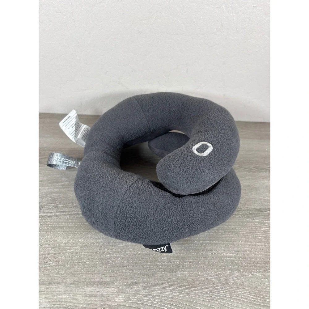 BCOZZY Chin Supporting Travel Pillow Charcoal Grey Fleece Neck Support S Large